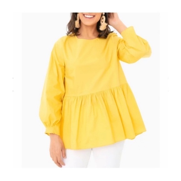 TUCKERNUCK POMANDER PLACE Olivia
Peplum Top Blouse Yellow Keyhole Back Sz S - Picture 1 of 14